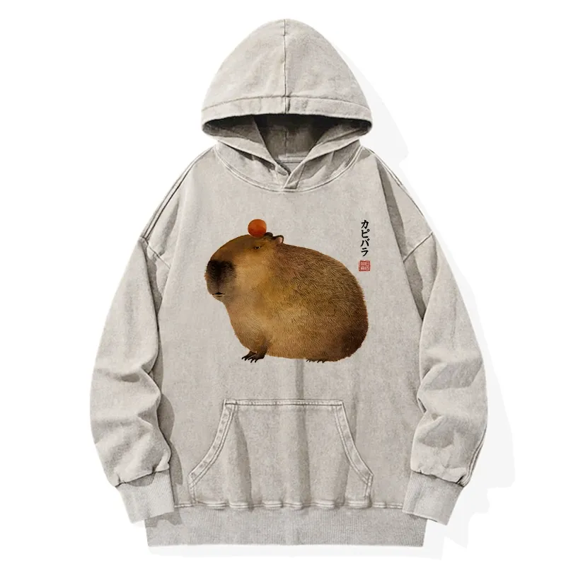 Tokyo-Tiger Calm Capybara Illustration Washed Hoodie Sale