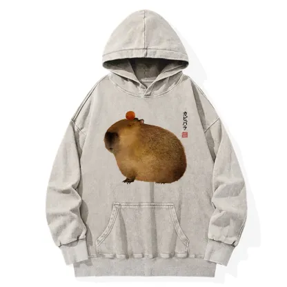Tokyo-Tiger Calm Capybara Illustration Washed Hoodie