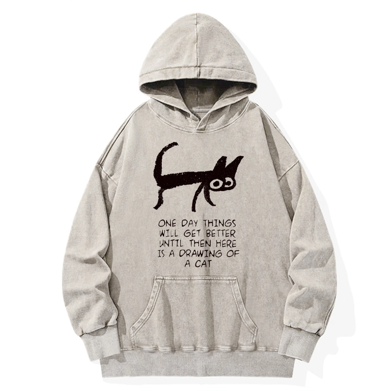 Tokyo-Tiger Cat Cheer Up Drawing Washed Hoodie