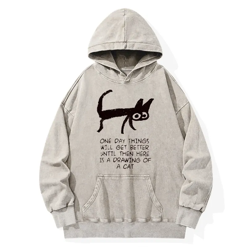 Tokyo-Tiger Cat Cheer Up Drawing Washed Hoodie Sale