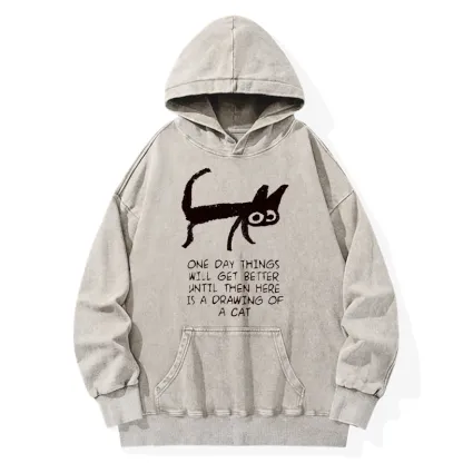 Tokyo-Tiger Cat Cheer Up Drawing Washed Hoodie