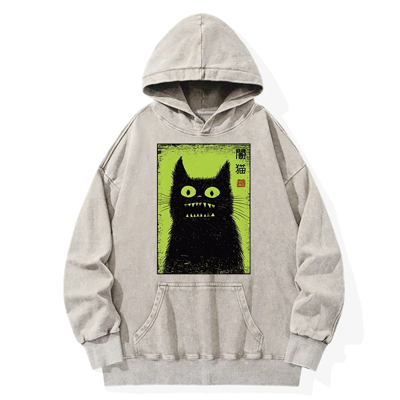Tokyo-Tiger Spooky Black Cat Japanese Washed Hoodie