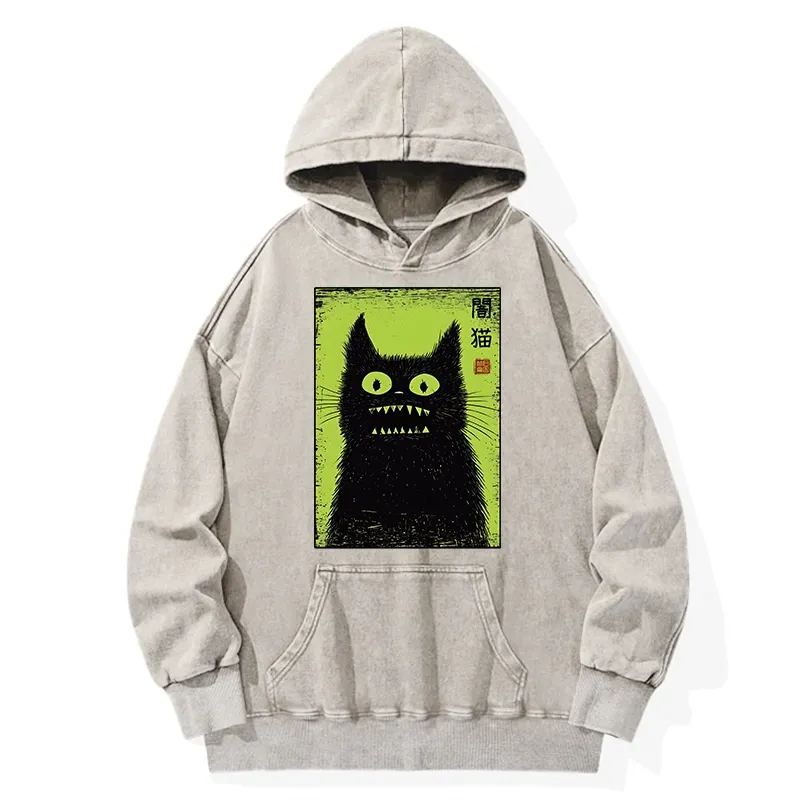 Tokyo-Tiger Spooky Black Cat Japanese Washed Hoodie