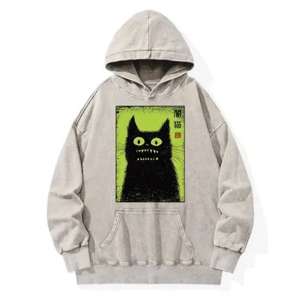 Tokyo-Tiger Spooky Black Cat Japanese Washed Hoodie