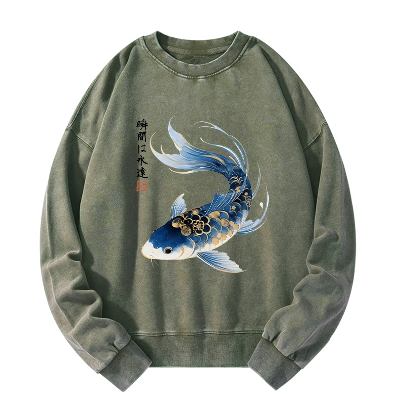 Tokyo-Tiger Elegant Koi Fish Watercolor Art Washed Sweatshirt