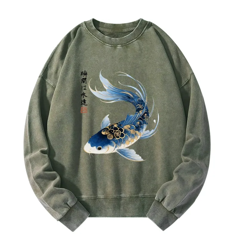 Tokyo-Tiger Elegant Koi Fish Watercolor Art Washed Sweatshirt