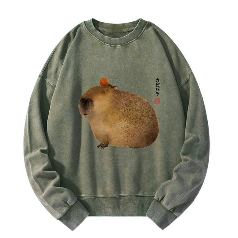 Tokyo-Tiger Calm Capybara Illustration Washed Sweatshirt