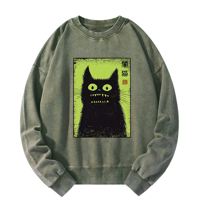 Tokyo-Tiger Spooky Black Cat Japanese Washed Sweatshirt
