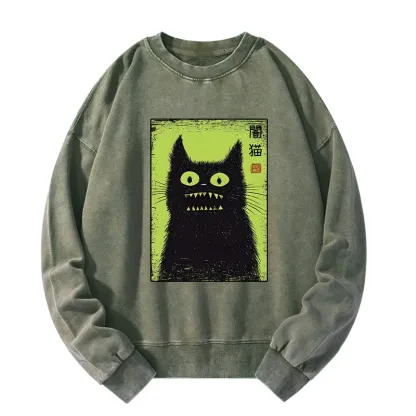 Tokyo-Tiger Spooky Black Cat Japanese Washed Sweatshirt