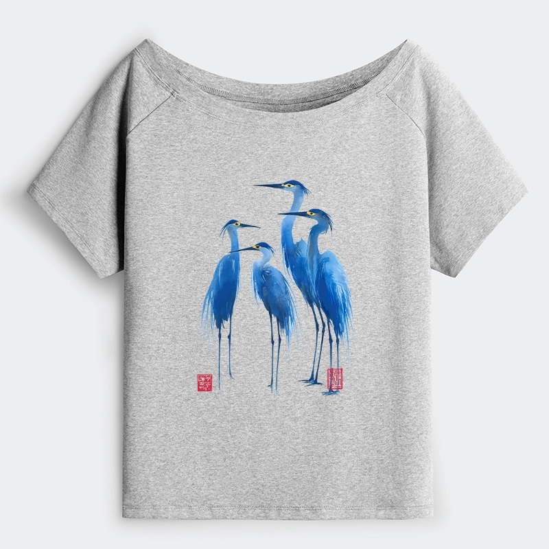 Tokyo-Tiger Flocks Of Great Blue Herons Off Shoulder T-Shirt