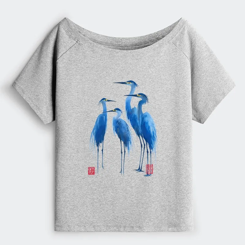 Tokyo-Tiger Flocks Of Great Blue Herons Off Shoulder T-Shirt