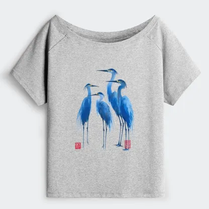 Tokyo-Tiger Flocks Of Great Blue Herons Off Shoulder T-Shirt