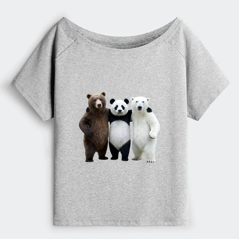 Tokyo-Tiger Three Bears Stand Together Off Shoulder T-Shirt Sale