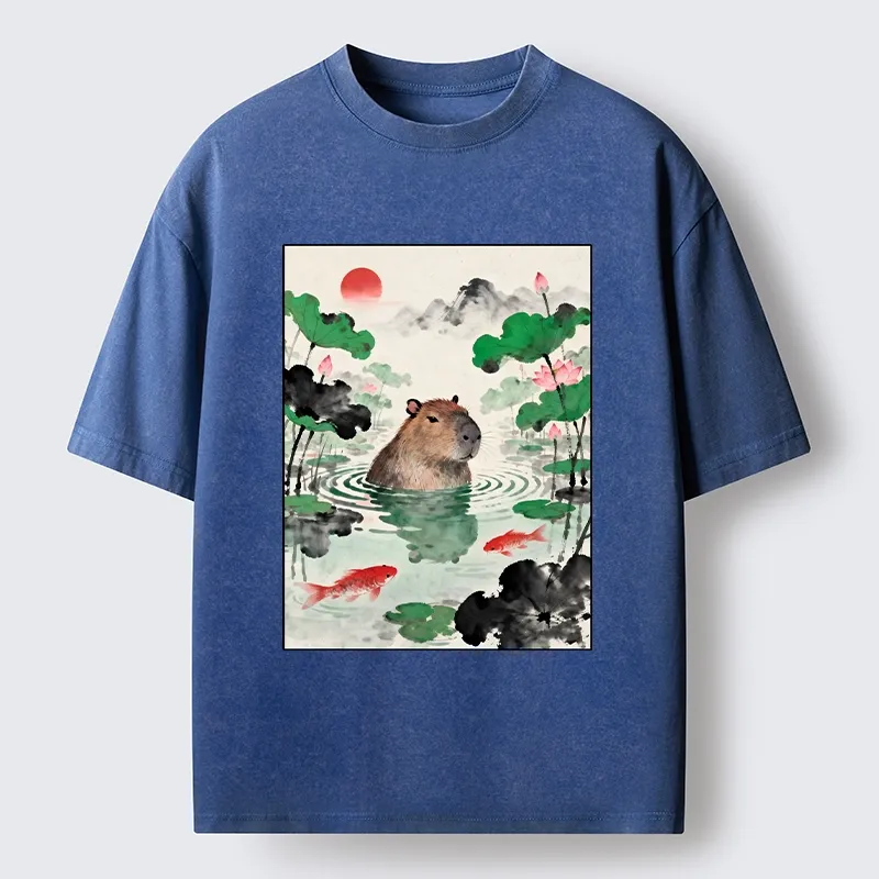 Tokyo-Tiger Chill Capybara In Water Washed T-Shirt
