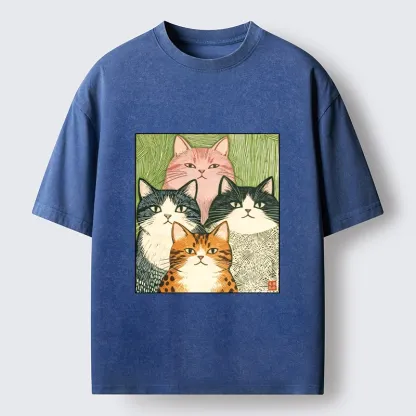 Tokyo-Tiger Funny Cat Squad Washed T-Shirt