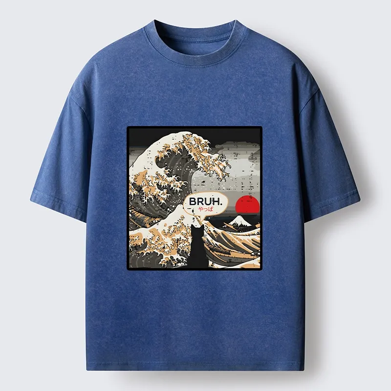 Tokyo-Tiger Great Wave Cat Bruh Washed T-Shirt