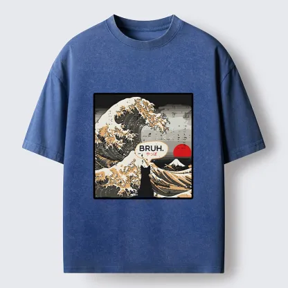 Tokyo-Tiger Great Wave Cat Bruh Washed T-Shirt