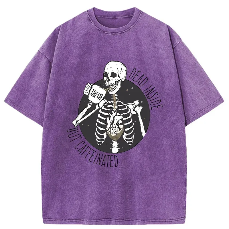 Tokyo-Tiger Dead Inside But Caffeinated Washed T-Shirt