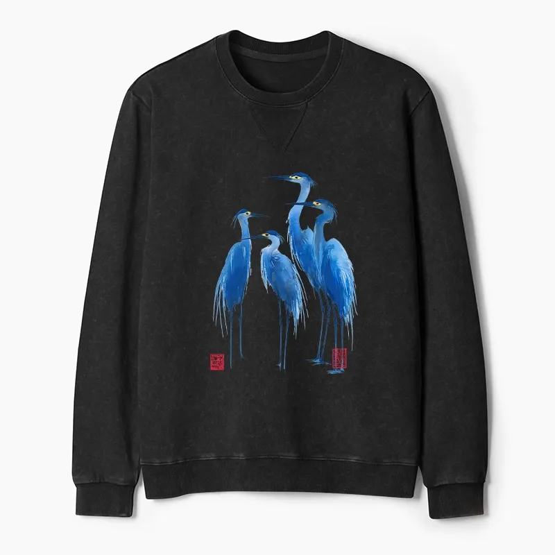 Tokyo-Tiger Flocks Of Great Blue Herons Washed Terry Sweatshirt