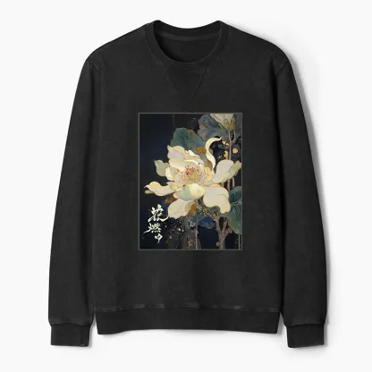 Tokyo-Tiger Lotus Adorned With Golden Specks Washed Terry Sweatshirt