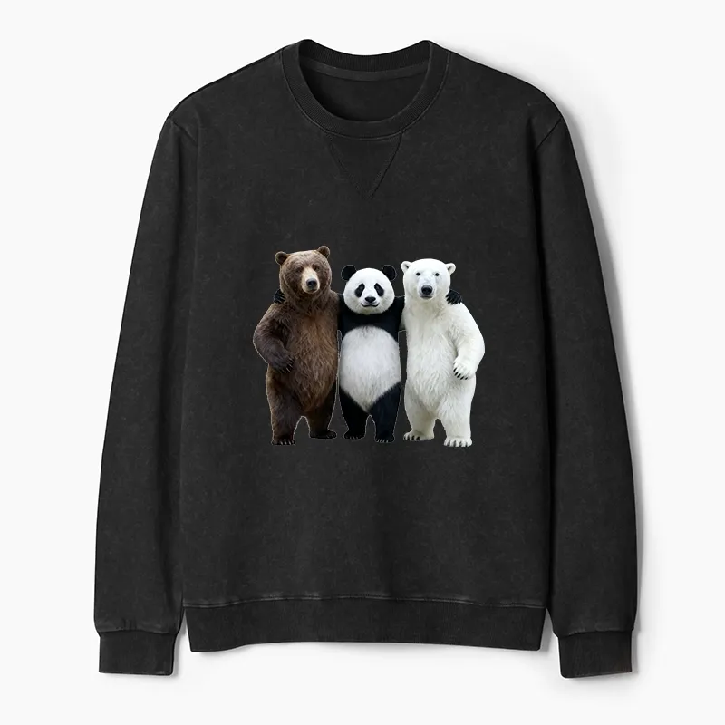 Tokyo-Tiger Three Bears Stand Together Washed Terry Sweatshirt