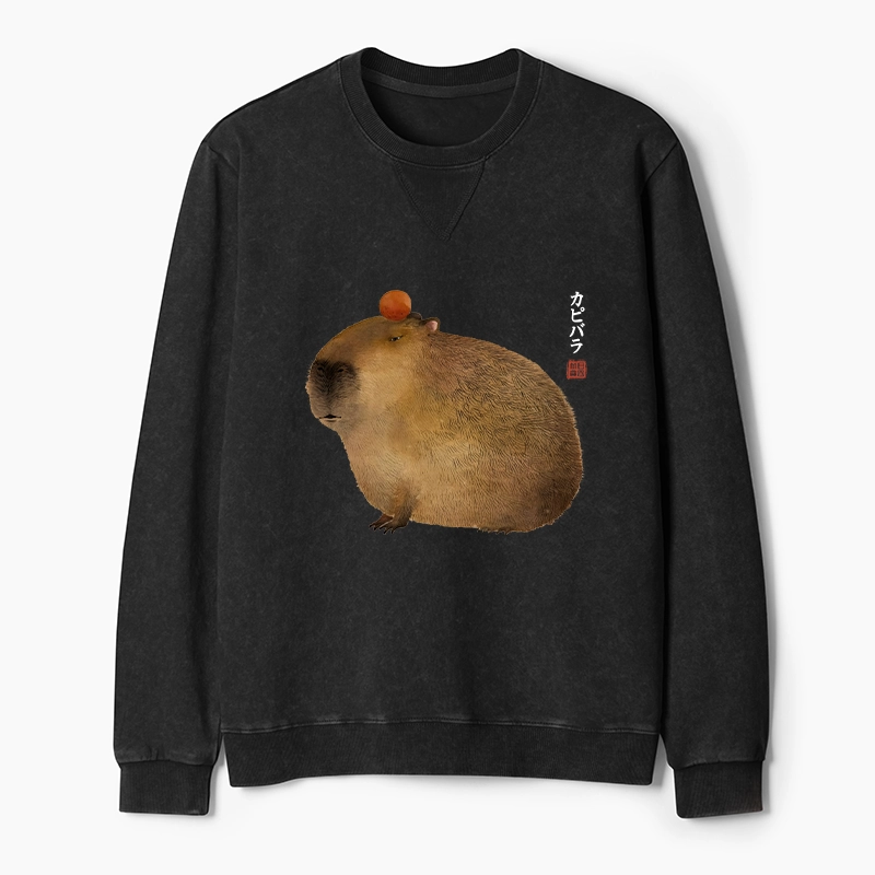 Tokyo-Tiger Calm Capybara Illustration Washed Terry Sweatshirt