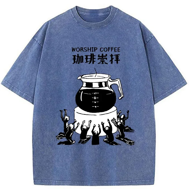 Tokyo-Tiger Worship Coffee Funny Washed T-Shirt