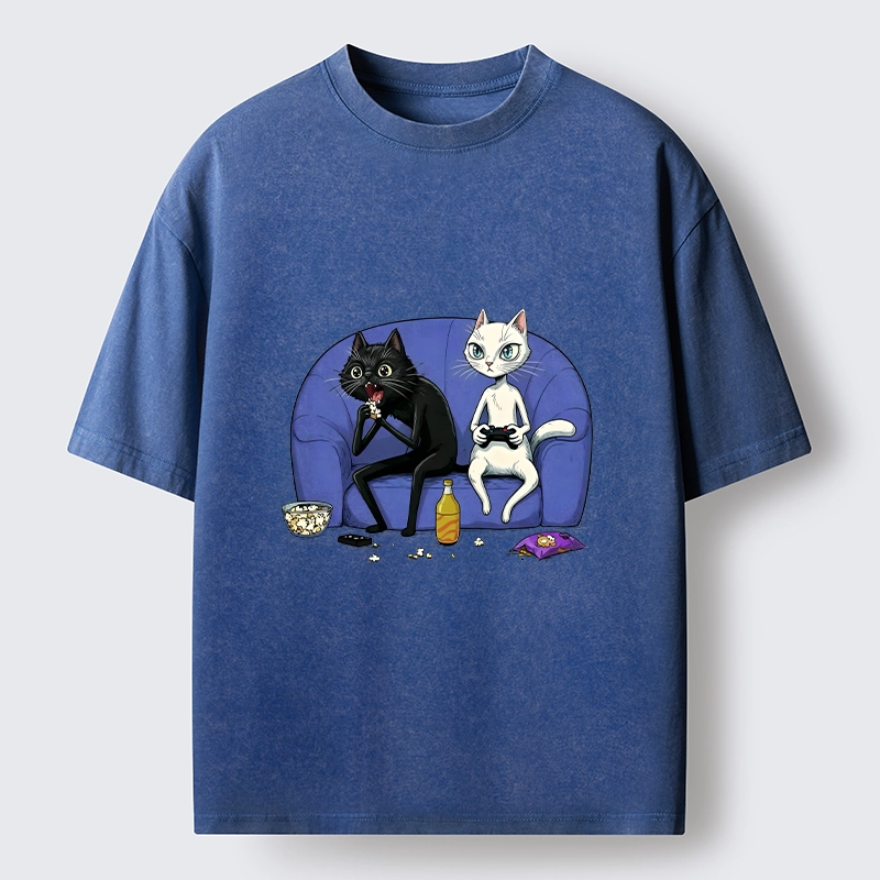 Tokyo-Tiger Two Cats One Couch Endless Fun Washed T-Shirt