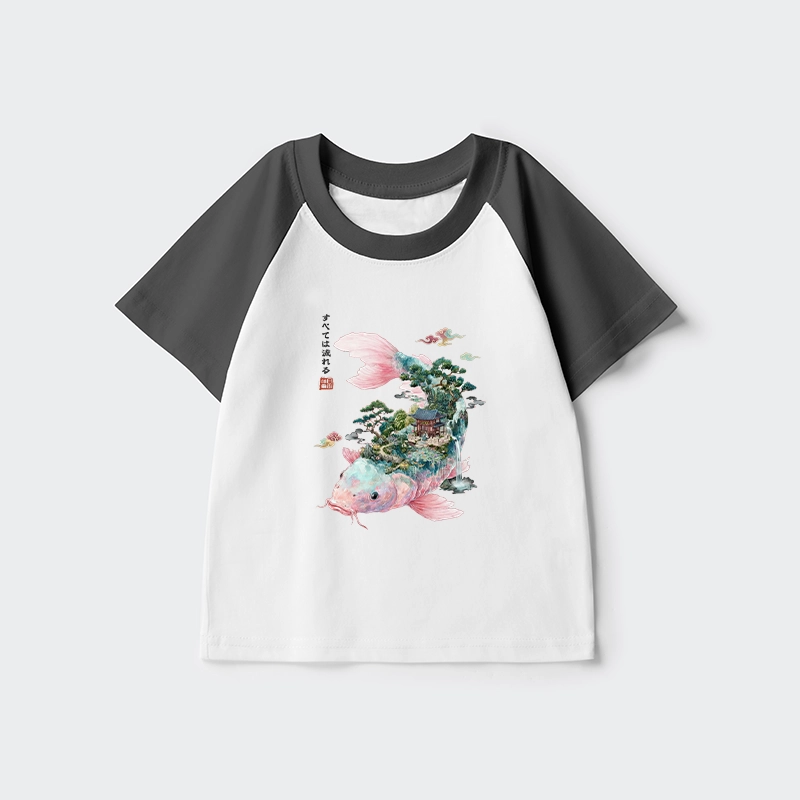 Tokyo-Tiger Journey Of The Flowing Koi Kids Raglan T-shirt