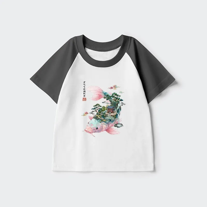 Tokyo-Tiger Journey Of The Flowing Koi Kids Raglan T-shirt