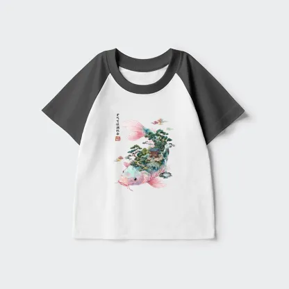 Tokyo-Tiger Journey Of The Flowing Koi Kids Raglan T-shirt