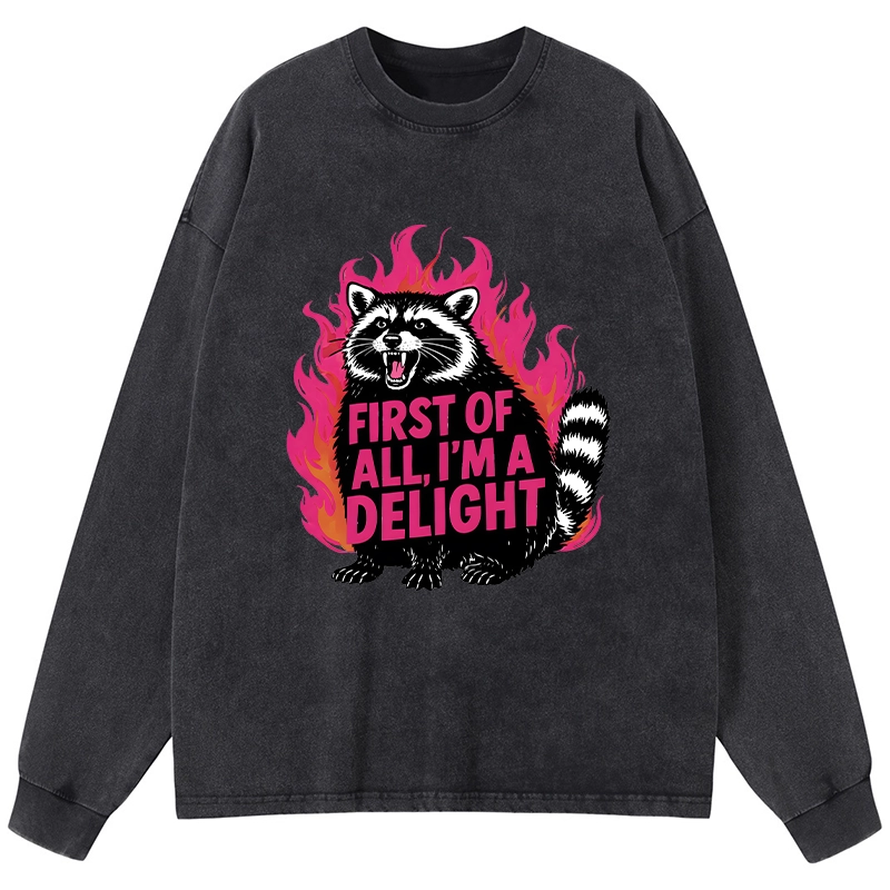 Tokyo-Tiger Angry Raccoon Funny Washed Long Sleeve T-Shirt