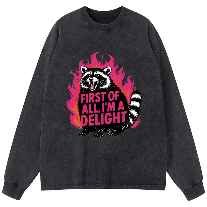 Tokyo-Tiger Angry Raccoon Funny Washed Long Sleeve T-Shirt