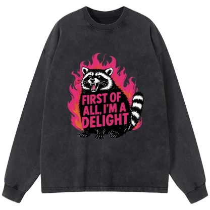 Tokyo-Tiger Angry Raccoon Funny Washed Long Sleeve T-Shirt