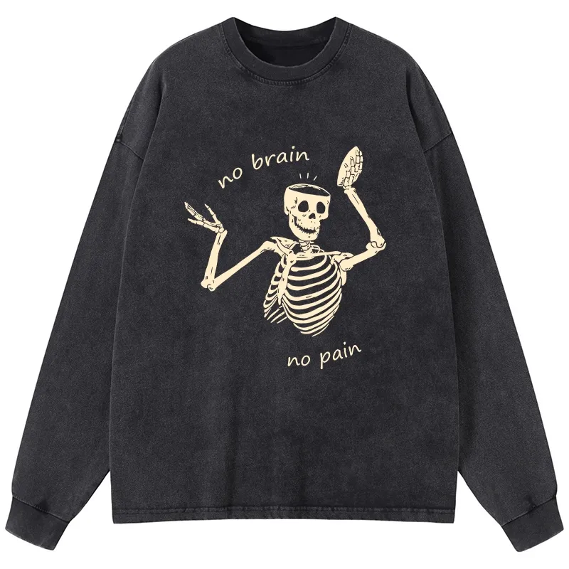Tokyo-Tiger Skeletons Feel No Pain Washed Long Sleeve T-Shirt Sale