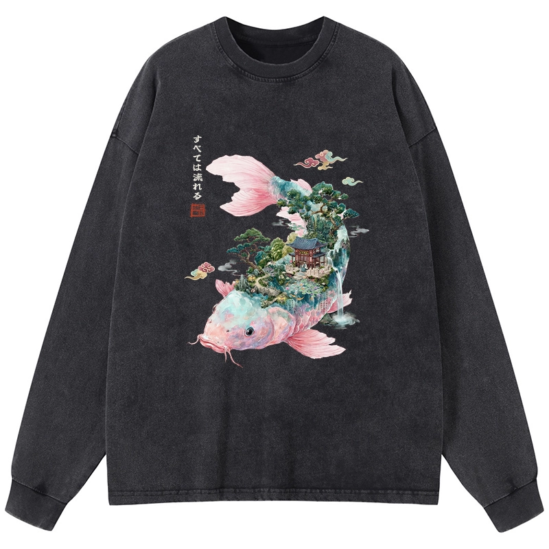 Tokyo-Tiger Journey Of The Flowing Koi Washed Long Sleeve T-Shirt