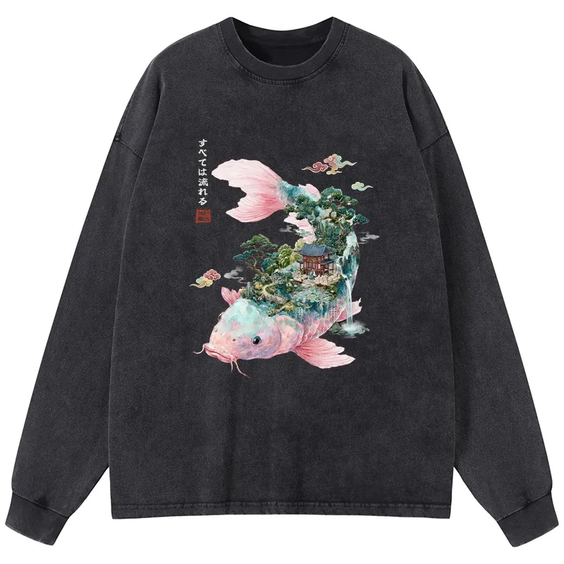 Tokyo-Tiger Journey Of The Flowing Koi Washed Long Sleeve T-Shirt Sale