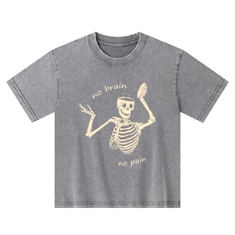 Tokyo-Tiger Skeletons Feel No Pain Kids Washed T-Shirt