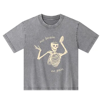 Tokyo-Tiger Skeletons Feel No Pain Kids Washed T-Shirt