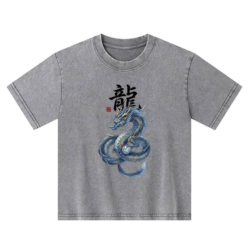 Tokyo-Tiger Mythic Blue Dragon Kids Washed T-Shirt