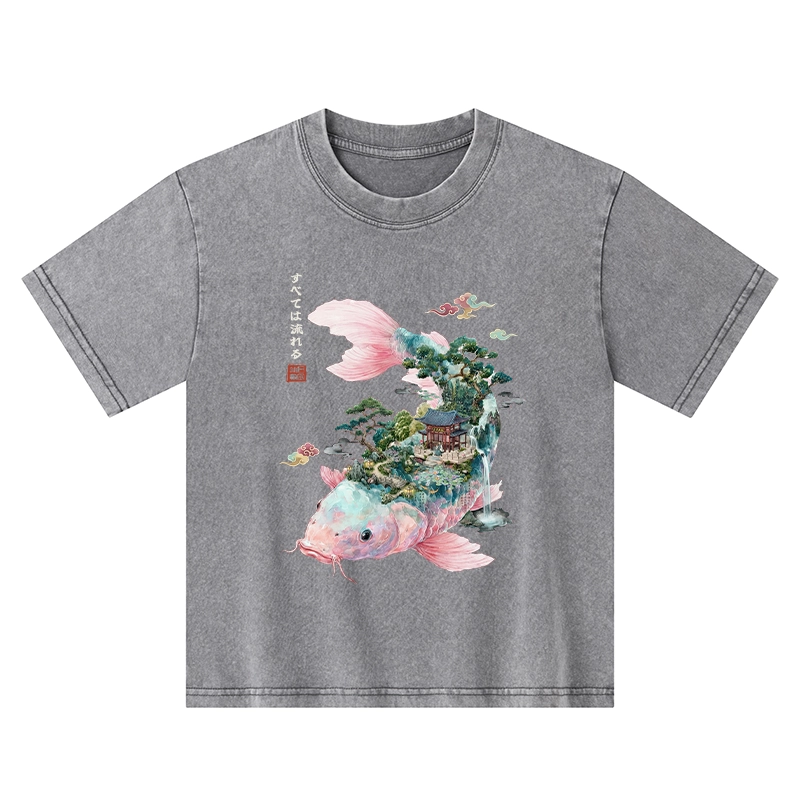 Tokyo-Tiger Journey Of The Flowing Koi Kids Washed T-Shirt