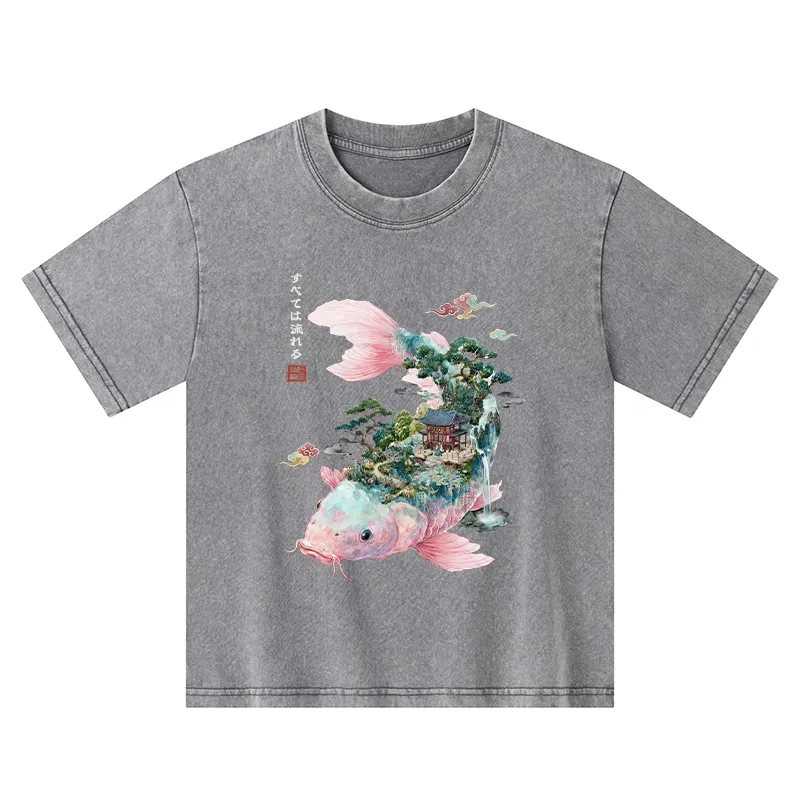 Tokyo-Tiger Journey Of The Flowing Koi Kids Washed T-Shirt