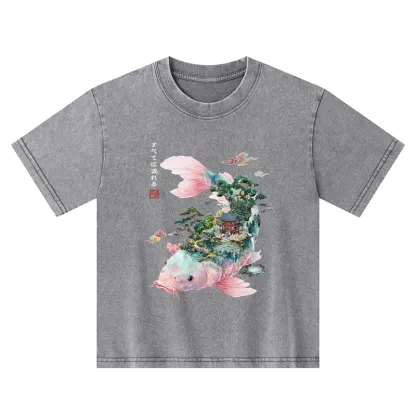 Tokyo-Tiger Journey Of The Flowing Koi Kids Washed T-Shirt