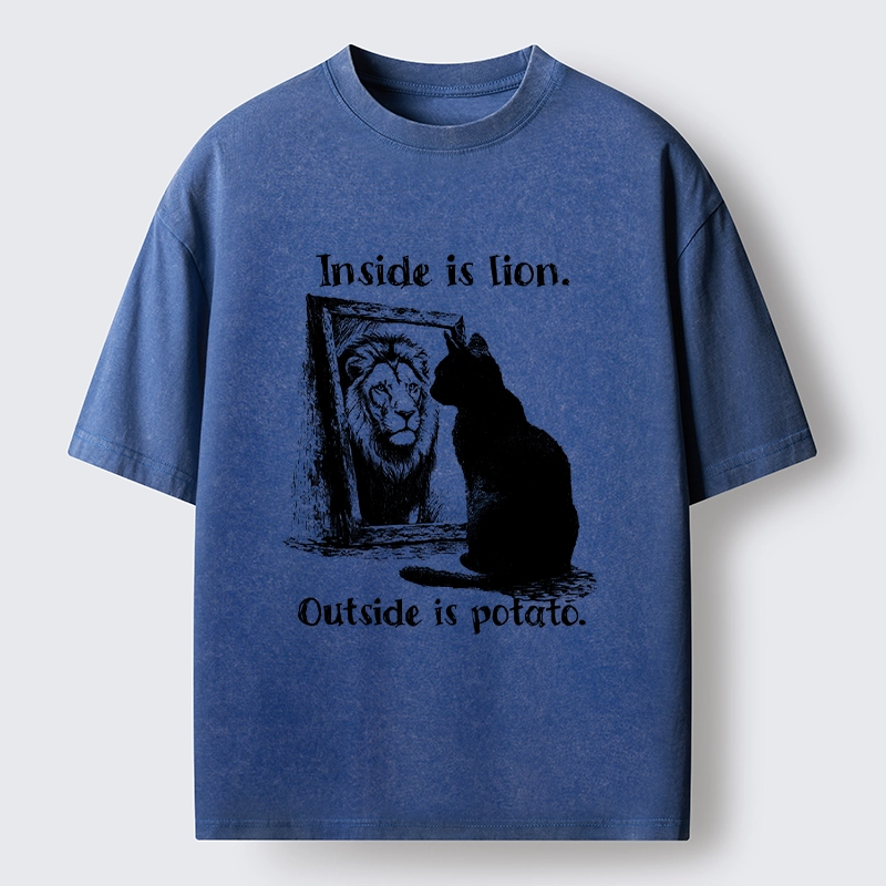 Tokyo-Tiger Cat Meme Inner Lion Outer Potato Washed T-Shirt