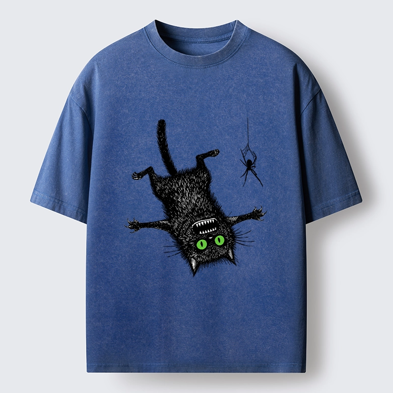 Tokyo-Tiger Scared Cat Vs Spider Prank Washed T-Shirt