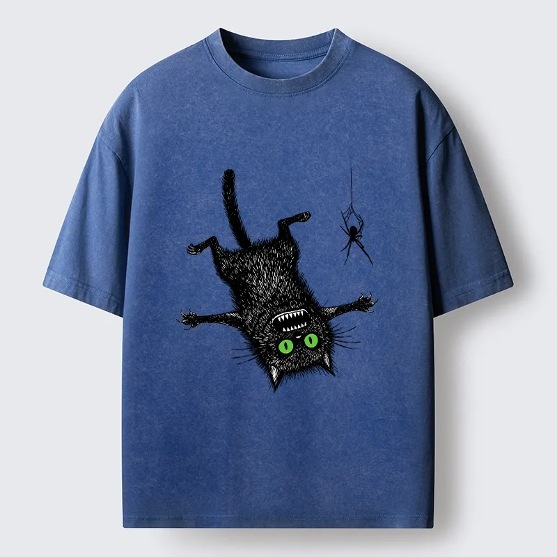 Tokyo-Tiger Scared Cat Vs Spider Prank Washed T-Shirt