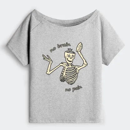 Tokyo-Tiger Skeletons Feel No Pain Off Shoulder T-Shirt