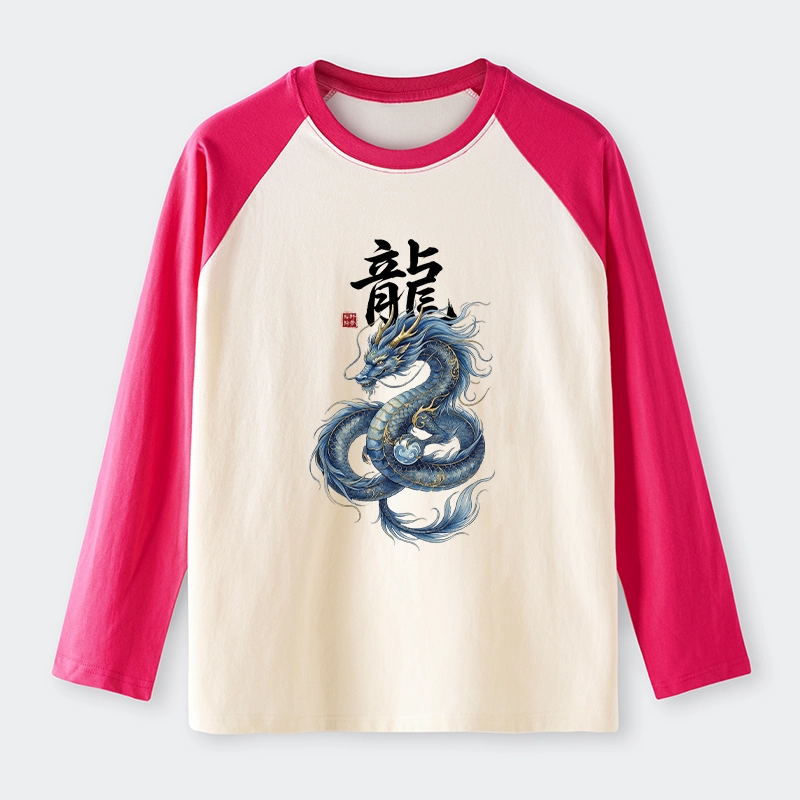 Tokyo-Tiger Mythic Blue Dragon Raglan Long Sleeve T-shirt