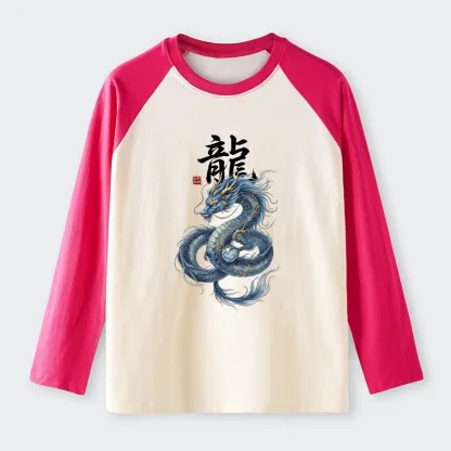 Tokyo-Tiger Mythic Blue Dragon Raglan Long Sleeve T-shirt
