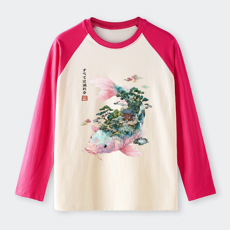 Tokyo-Tiger Journey Of The Flowing Koi Raglan Long Sleeve T-shirt